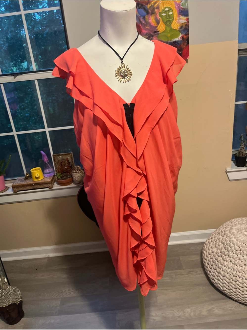 H&M Coral Ruffle V-Neck Mini Dress